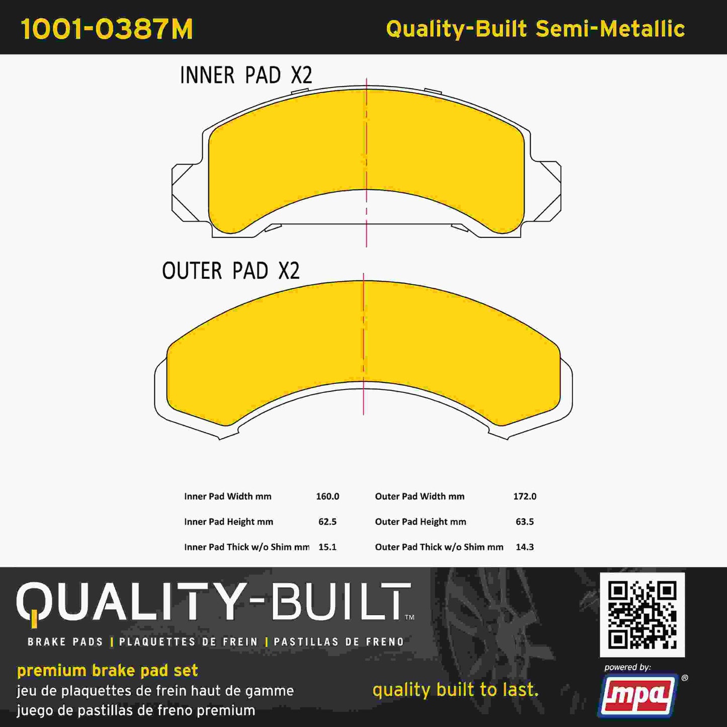 Quality-Built Quality-Built Premium Semi-Metallic Brake Pads w/ Hardware 1001-0387M