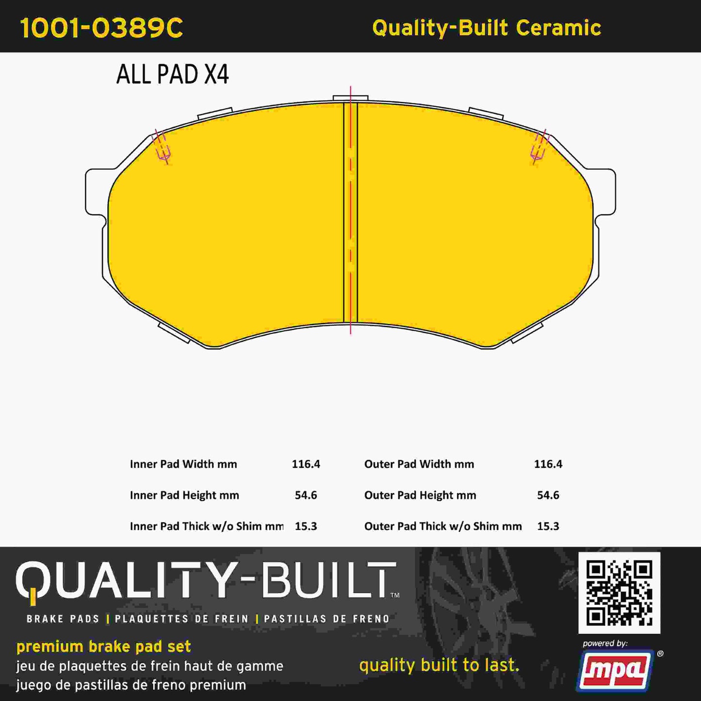 Quality-Built Quality-Built Premium Ceramic Brake Pads w/ Hardware 1001-0389C