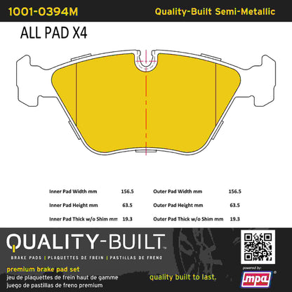 Quality-Built Quality-Built Premium Semi-Metallic Brake Pads w/ Hardware 1001-0394M