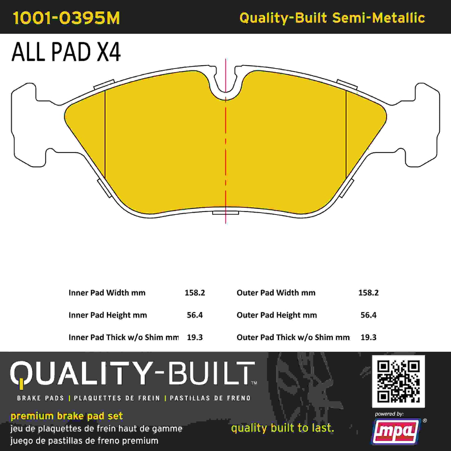 Quality-Built Quality-Built Premium Semi-Metallic Brake Pads w/ Hardware 1001-0395M
