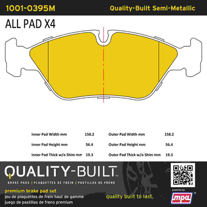 Quality-Built Quality-Built Premium Semi-Metallic Brake Pads w/ Hardware 1001-0395M