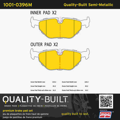 Quality-Built Quality-Built Premium Semi-Metallic Brake Pads w/ Hardware 1001-0396M