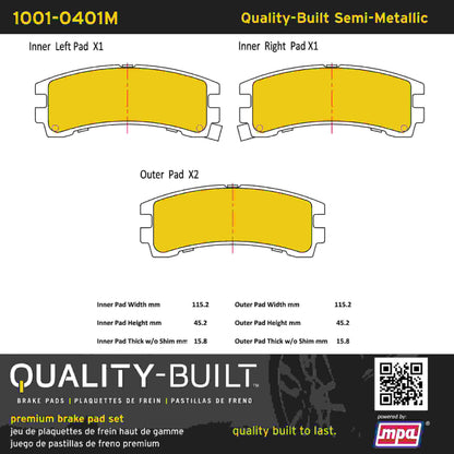 Quality-Built Quality-Built Premium Semi-Metallic Brake Pads w/ Hardware 1001-0401M