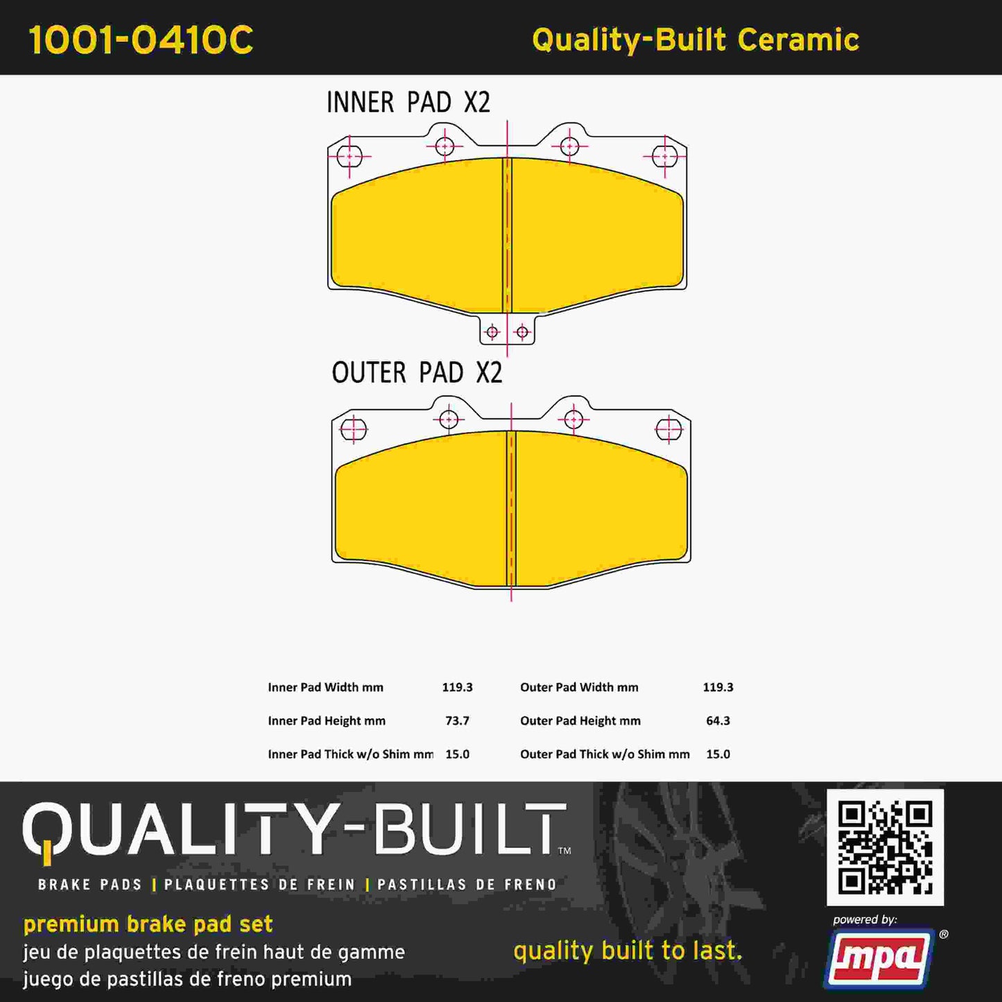 Quality-Built Quality-Built Premium Ceramic Brake Pads w/ Hardware 1001-0410C