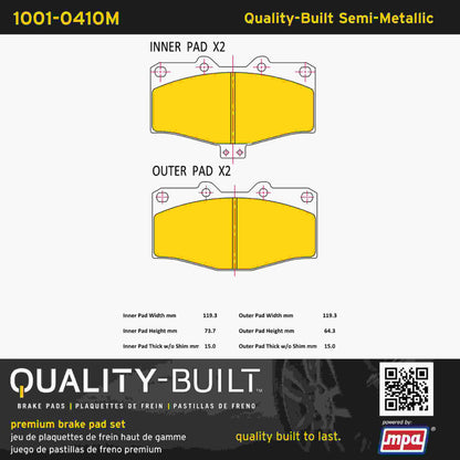 Quality-Built Quality-Built Premium Semi-Metallic Brake Pads w/ Hardware 1001-0410M