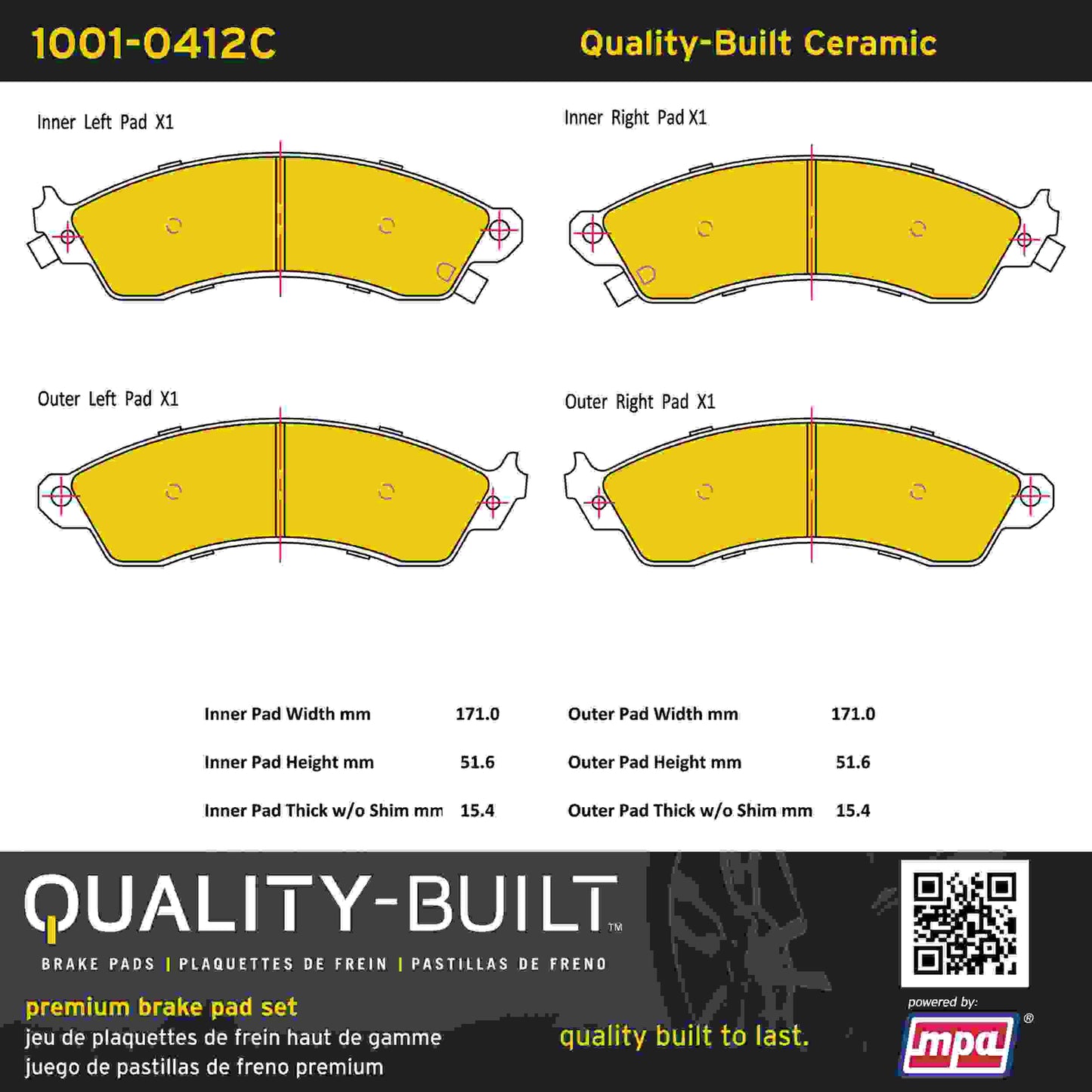 Quality-Built Quality-Built Premium Ceramic Brake Pads w/ Hardware 1001-0412C