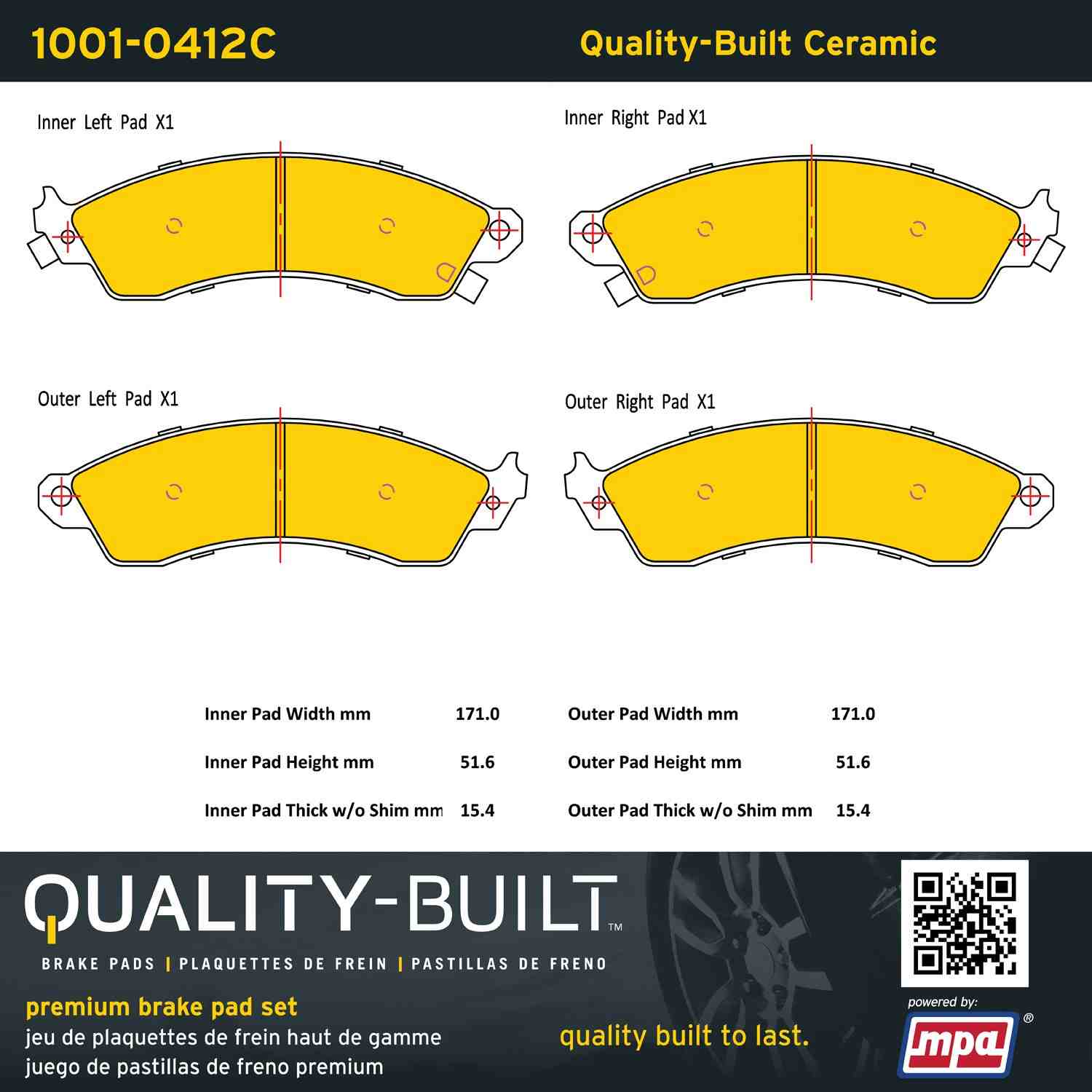 Quality-Built Quality-Built Premium Ceramic Brake Pads w/ Hardware 1001-0412C