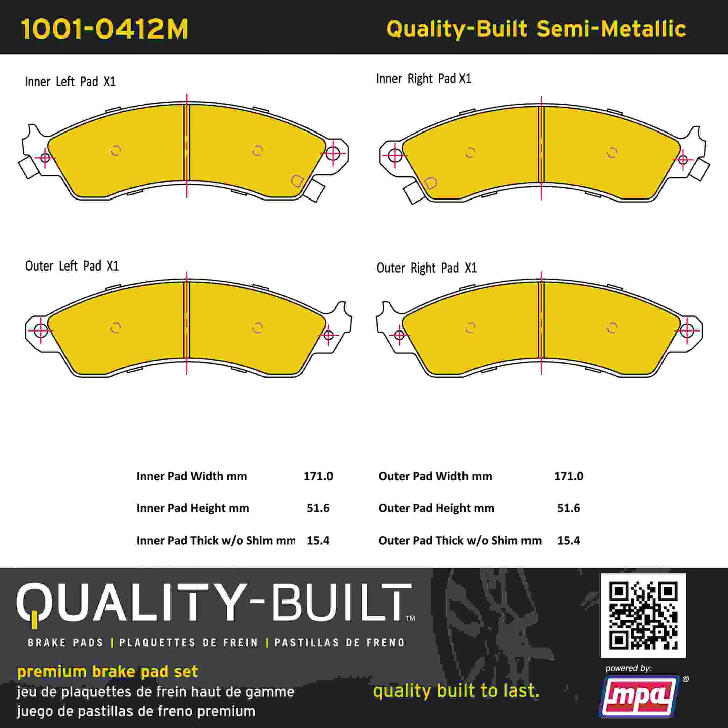 Quality-Built Quality-Built Premium Semi-Metallic Brake Pads w/ Hardware 1001-0412M