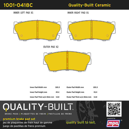 Quality-Built Quality-Built Premium Ceramic Brake Pads w/ Hardware 1001-0418C