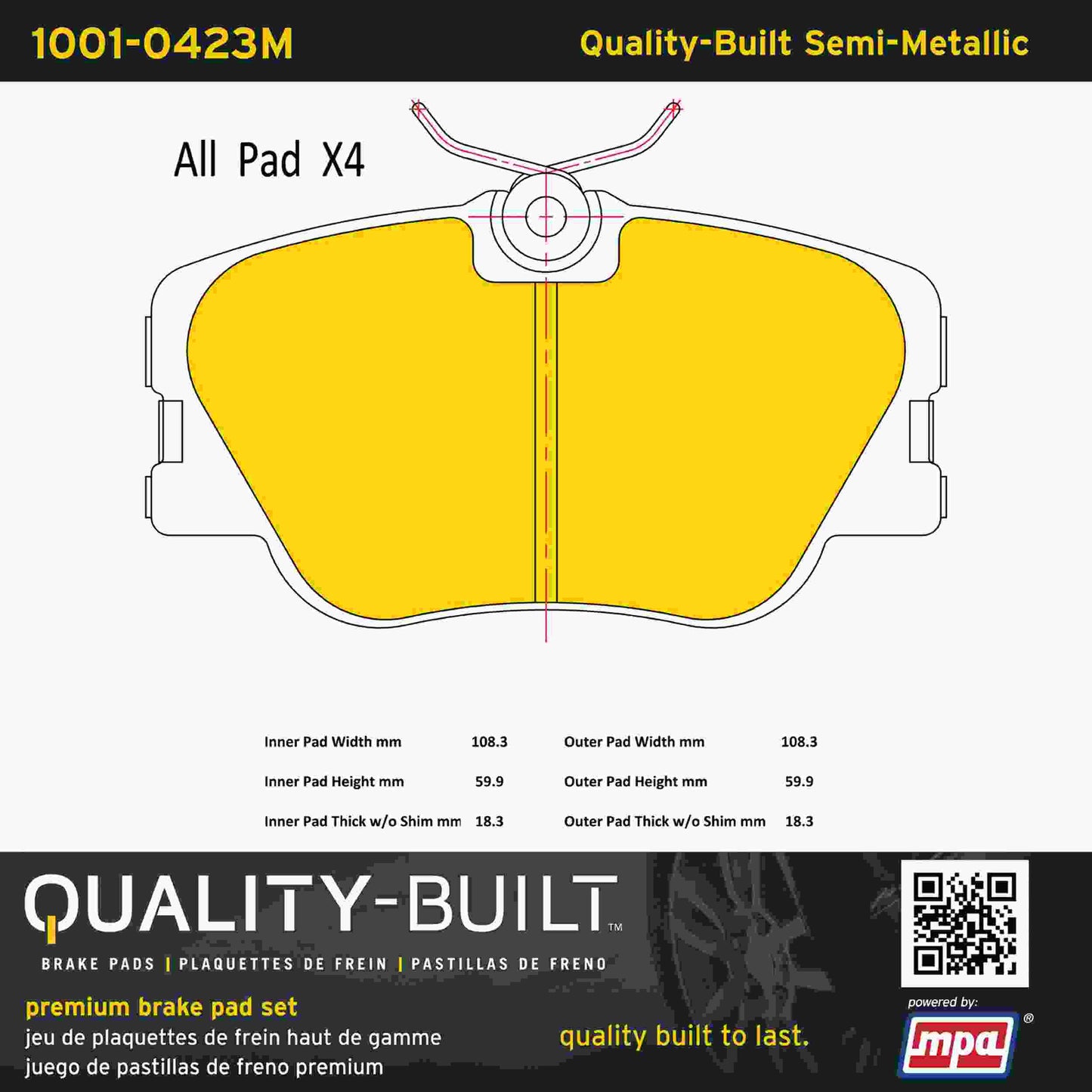 Quality-Built Quality-Built Premium Semi-Metallic Brake Pads w/ Hardware 1001-0423M