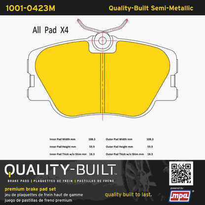 Quality-Built Quality-Built Premium Semi-Metallic Brake Pads w/ Hardware 1001-0423M
