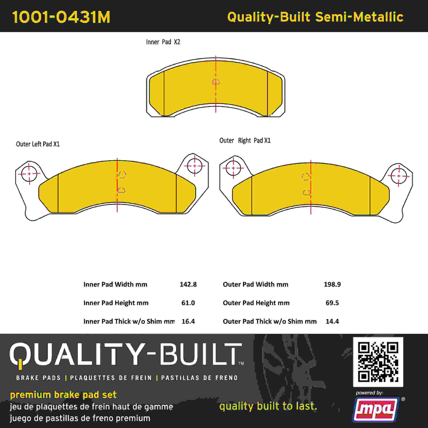 Quality-Built Quality-Built Premium Semi-Metallic Brake Pads w/ Hardware 1001-0431M