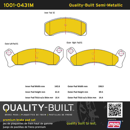 Quality-Built Quality-Built Premium Semi-Metallic Brake Pads w/ Hardware 1001-0431M