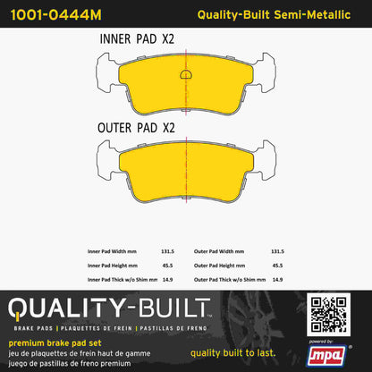 Quality-Built Quality-Built Premium Semi-Metallic Brake Pads w/ Hardware 1001-0444M