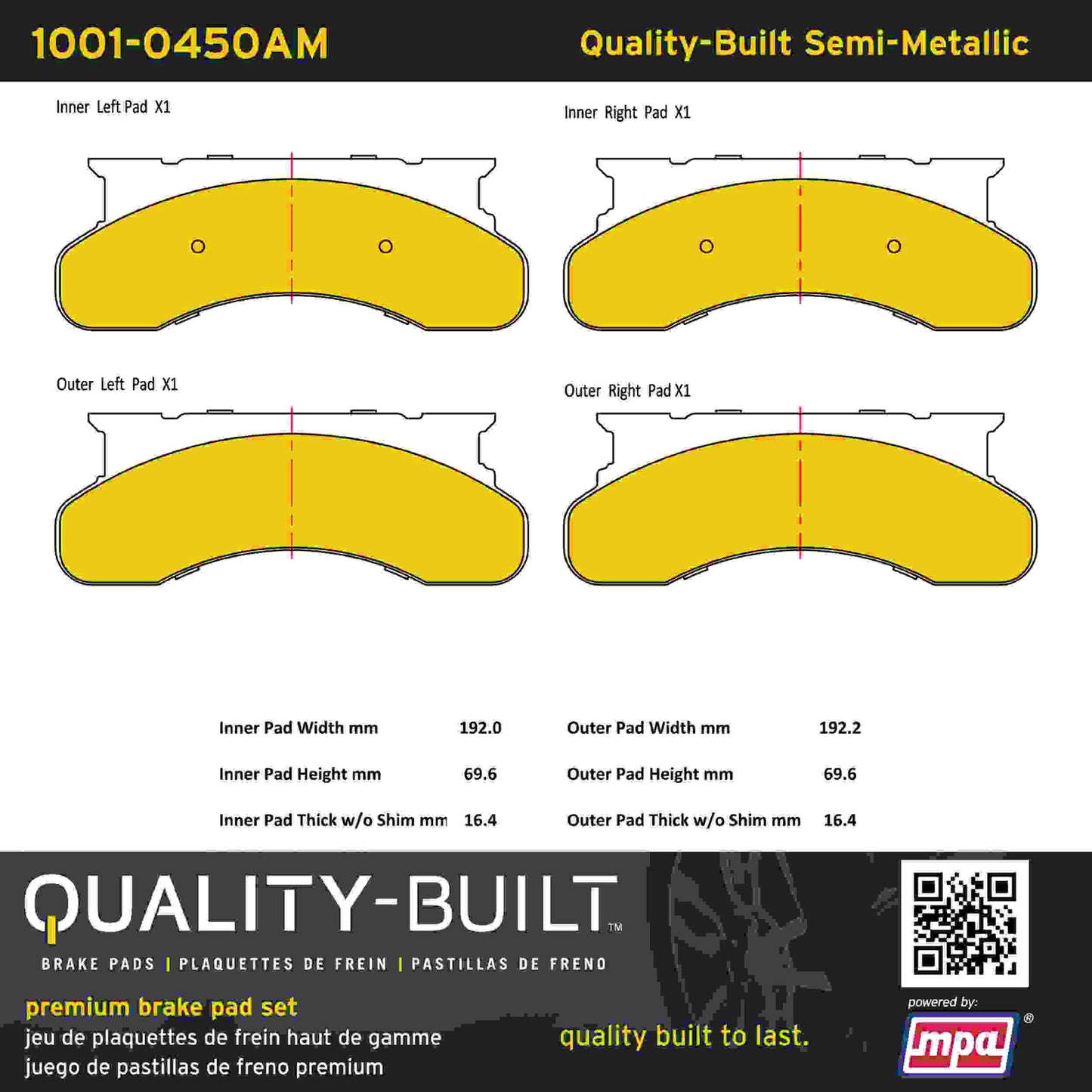 Quality-Built Quality-Built Premium Semi-Metallic Brake Pads w/ Hardware 1001-0450AM