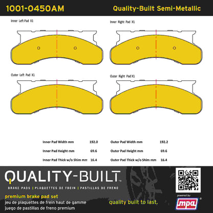 Quality-Built Quality-Built Premium Semi-Metallic Brake Pads w/ Hardware 1001-0450AM