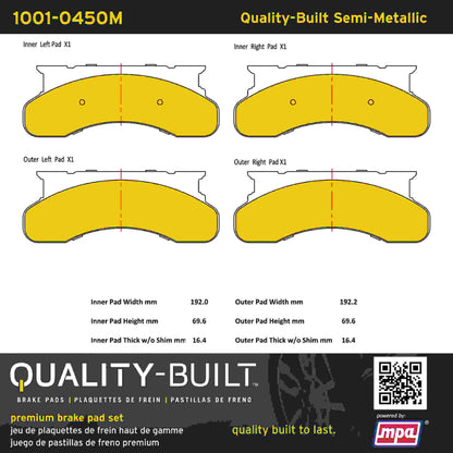 Quality-Built Quality-Built Premium Semi-Metallic Brake Pads w/ Hardware 1001-0450M