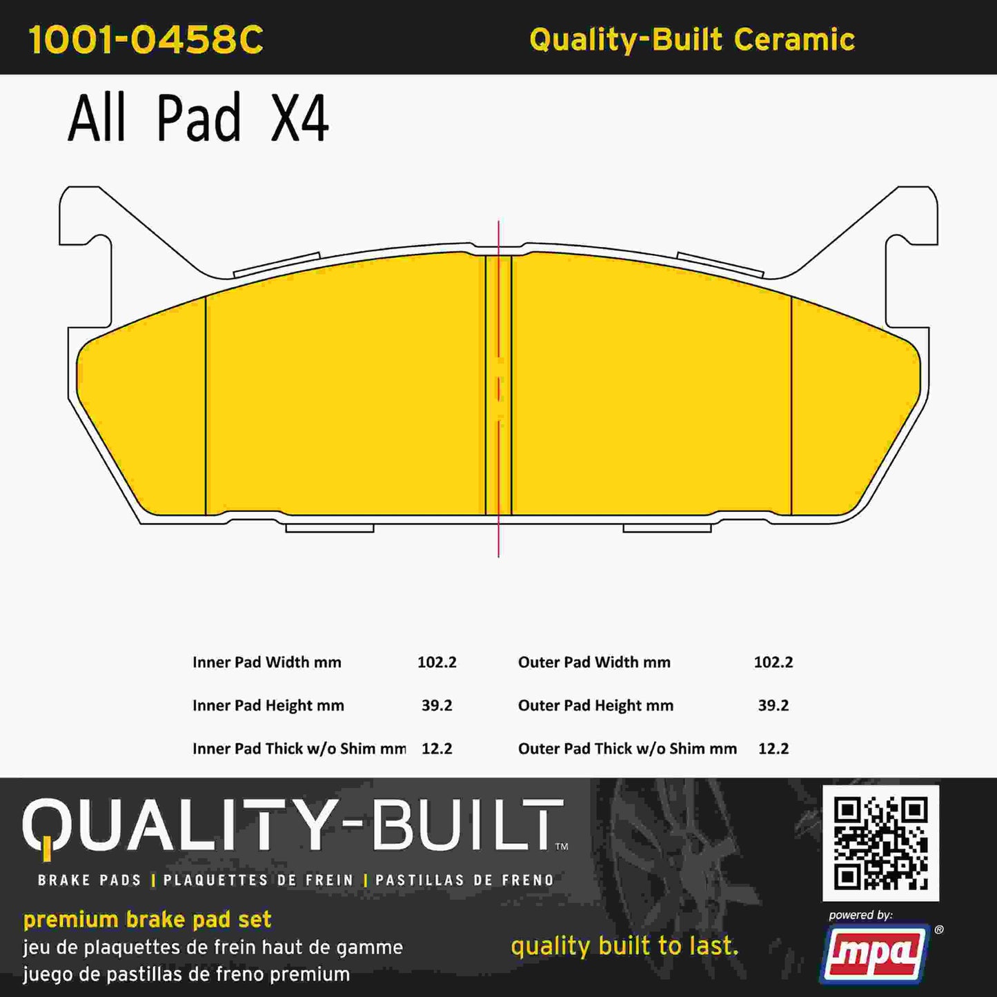 Quality-Built Quality-Built Premium Ceramic Brake Pads w/ Hardware 1001-0458C