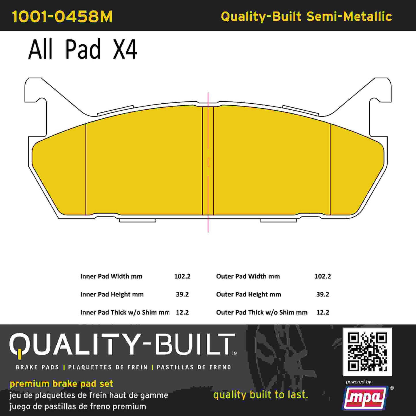 Quality-Built Quality-Built Premium Semi-Metallic Brake Pads w/ Hardware 1001-0458M
