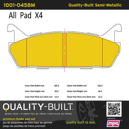 Quality-Built Quality-Built Premium Semi-Metallic Brake Pads w/ Hardware 1001-0458M
