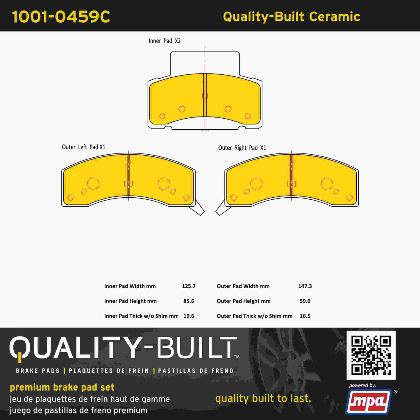 Quality-Built Quality-Built Premium Ceramic Brake Pads w/ Hardware 1001-0459C
