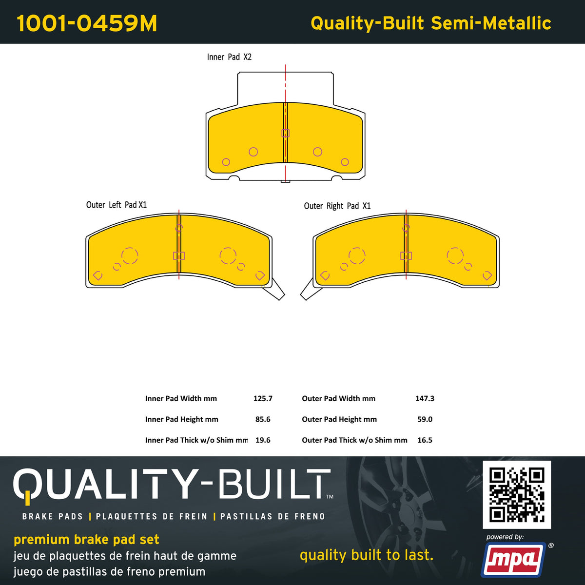 Quality-Built Quality-Built Premium Semi-Metallic Brake Pads w/ Hardware 1001-0459M