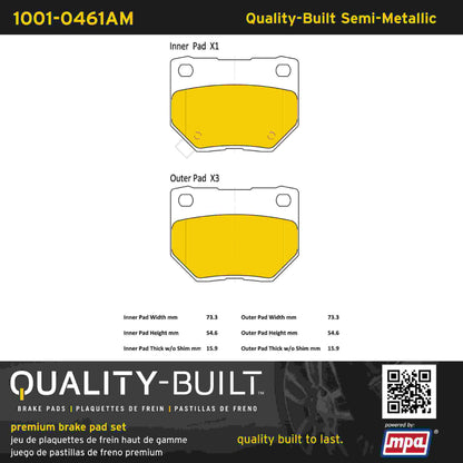 Quality-Built Quality-Built Premium Semi-Metallic Brake Pads 1001-0461AM
