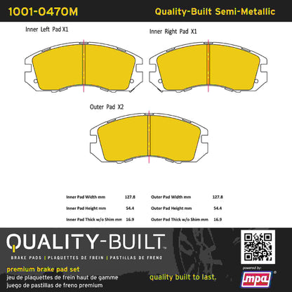 Quality-Built Quality-Built Premium Semi-Metallic Brake Pads w/ Hardware 1001-0470M