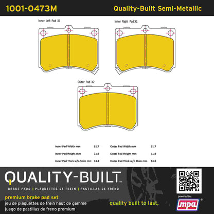 Quality-Built Quality-Built Premium Semi-Metallic Brake Pads w/ Hardware 1001-0473M