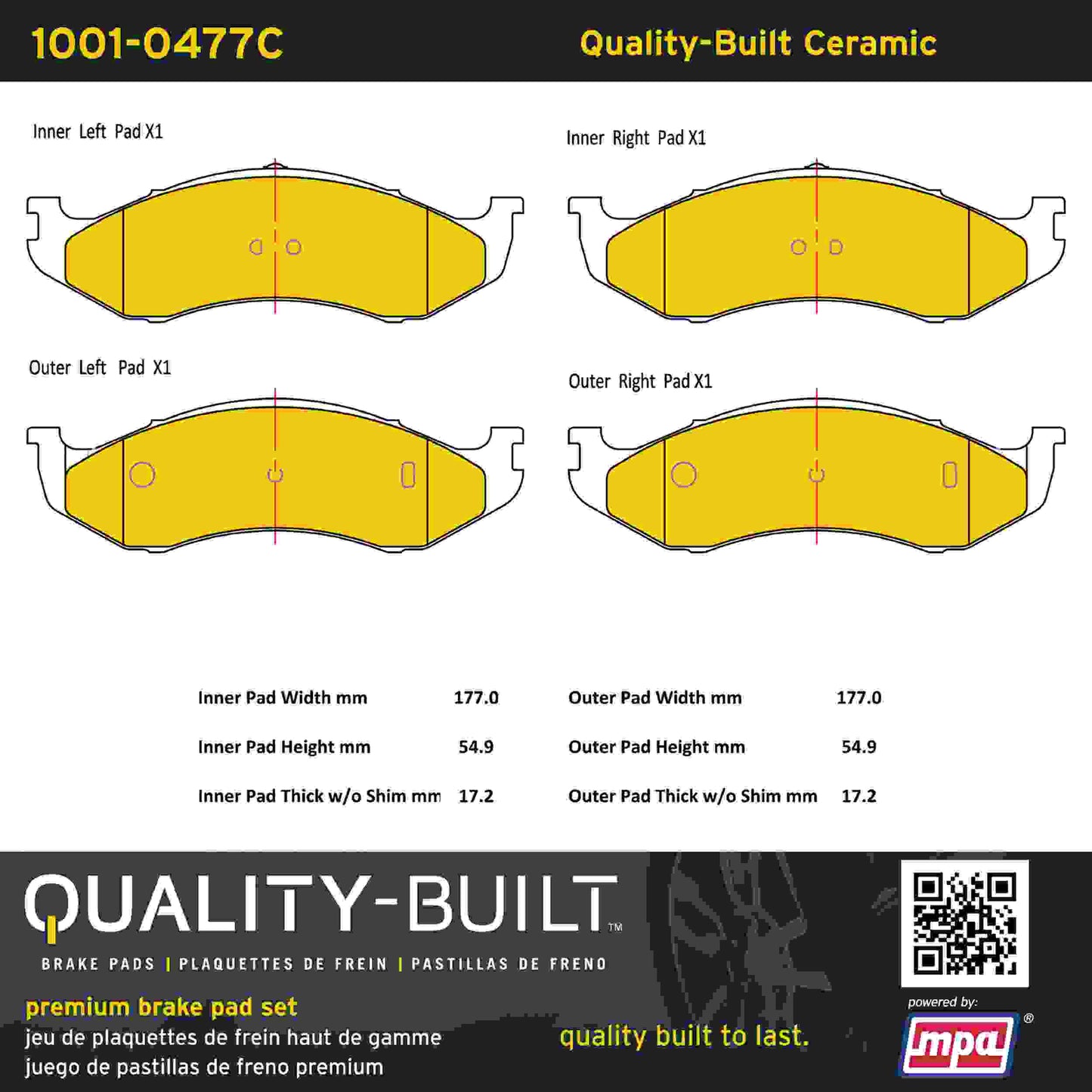 Quality-Built Quality-Built Premium Ceramic Brake Pads w/ Hardware 1001-0477C