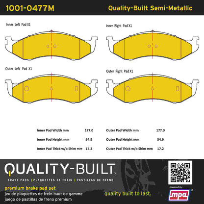 Quality-Built Quality-Built Premium Semi-Metallic Brake Pads w/ Hardware 1001-0477M