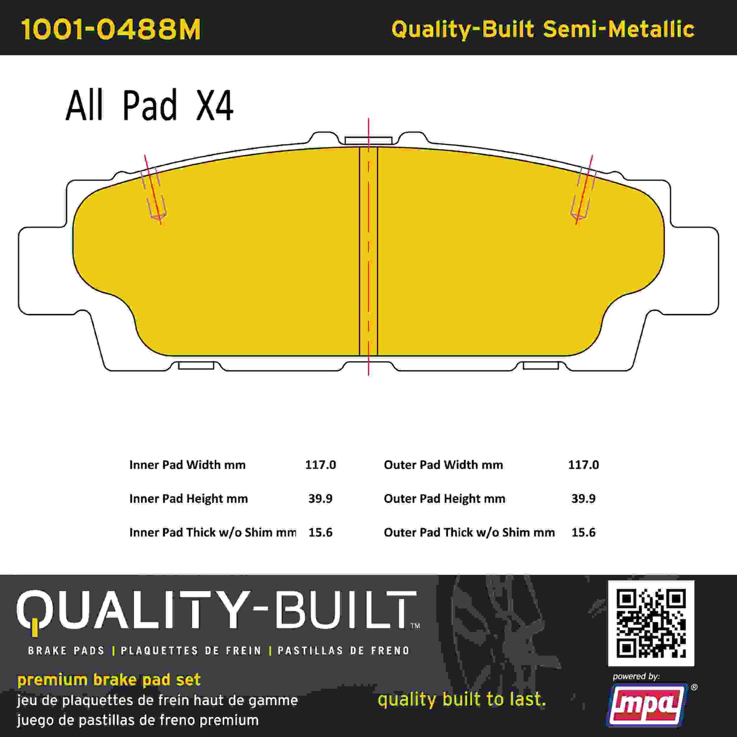 Quality-Built Quality-Built Premium Semi-Metallic Brake Pads w/ Hardware 1001-0488M