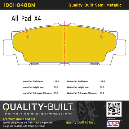Quality-Built Quality-Built Premium Semi-Metallic Brake Pads w/ Hardware 1001-0488M