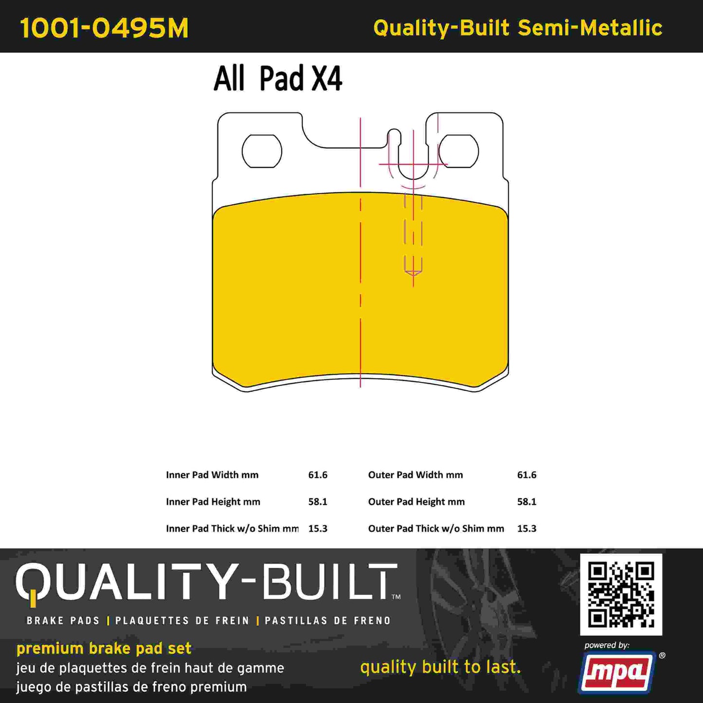 Quality-Built Quality-Built Premium Semi-Metallic Brake Pads 1001-0495M