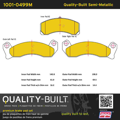 Quality-Built Quality-Built Premium Semi-Metallic Brake Pads w/ Hardware 1001-0499M