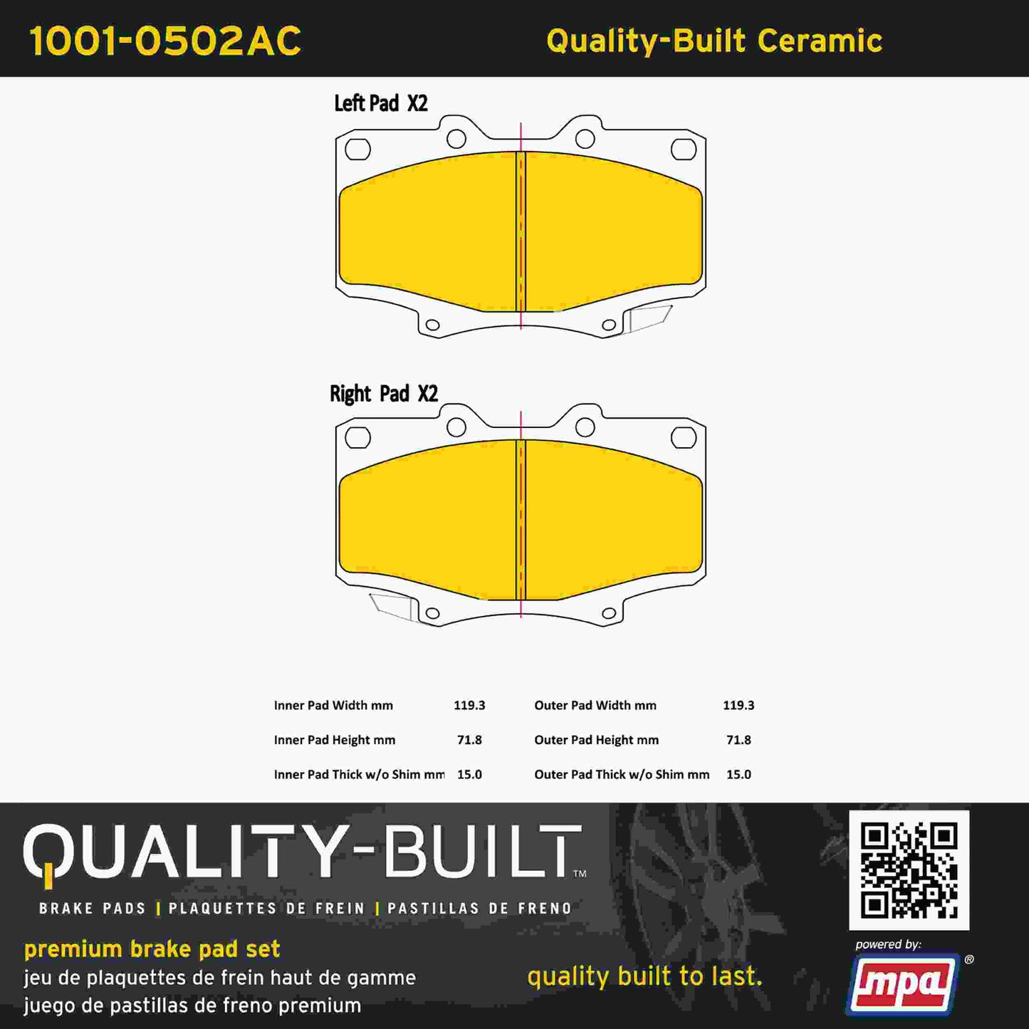 Quality-Built Quality-Built Premium Ceramic Brake Pads w/ Hardware 1001-0502AC