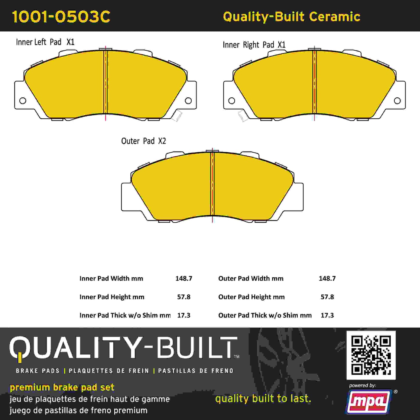 Quality-Built Quality-Built Premium Ceramic Brake Pads w/ Hardware 1001-0503C