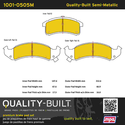Quality-Built Quality-Built Premium Semi-Metallic Brake Pads w/ Hardware 1001-0505M