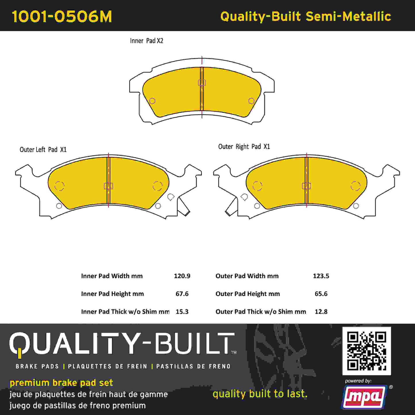 Quality-Built Quality-Built Premium Semi-Metallic Brake Pads w/ Hardware 1001-0506M