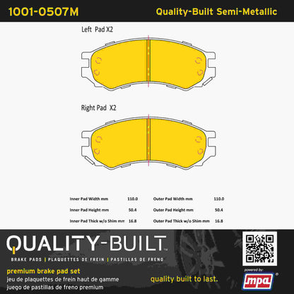 Quality-Built Quality-Built Premium Semi-Metallic Brake Pads w/ Hardware 1001-0507M