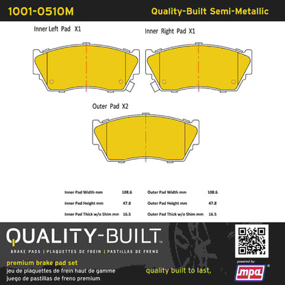 Quality-Built Quality-Built Premium Semi-Metallic Brake Pads w/ Hardware 1001-0510M