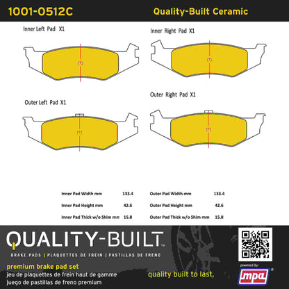 Quality-Built Quality-Built Premium Ceramic Brake Pads w/ Hardware 1001-0512C
