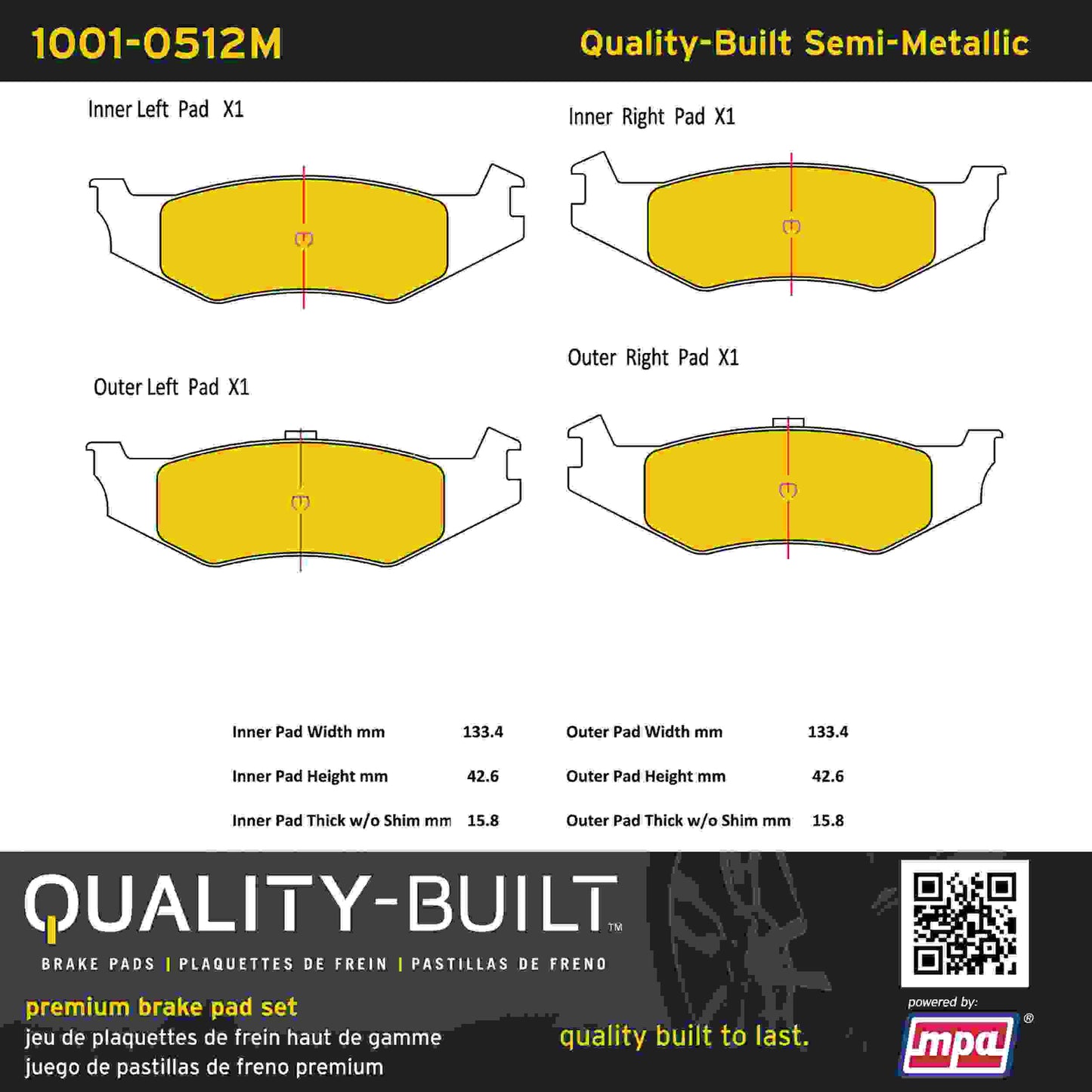 Quality-Built Quality-Built Premium Semi-Metallic Brake Pads w/ Hardware 1001-0512M
