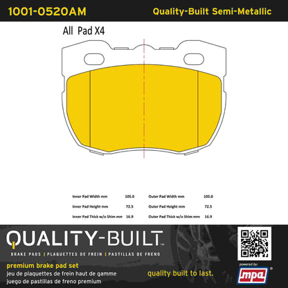 Quality-Built Quality-Built Premium Semi-Metallic Brake Pads w/ Hardware 1001-0520AM