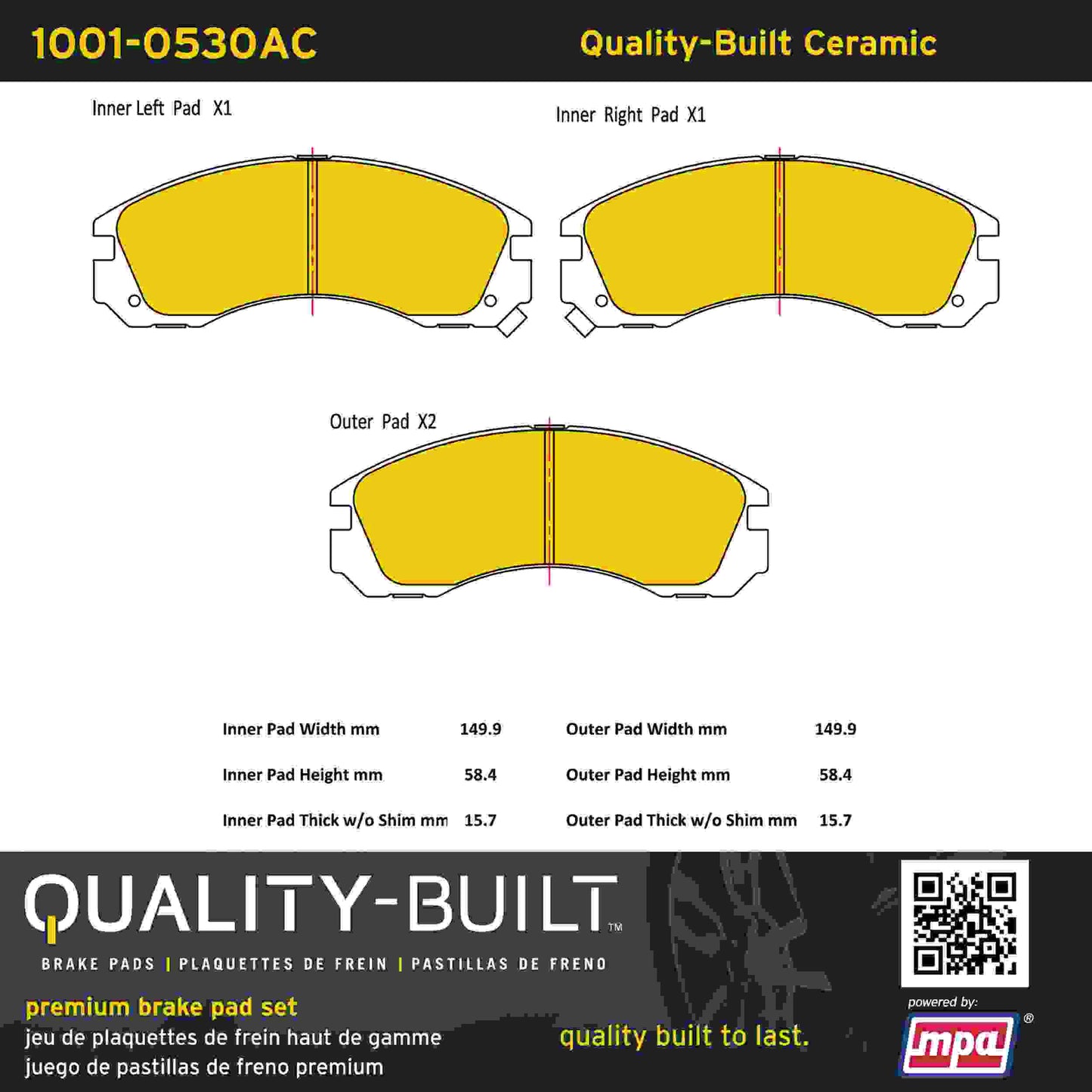 Quality-Built Quality-Built Premium Ceramic Brake Pads w/ Hardware 1001-0530AC