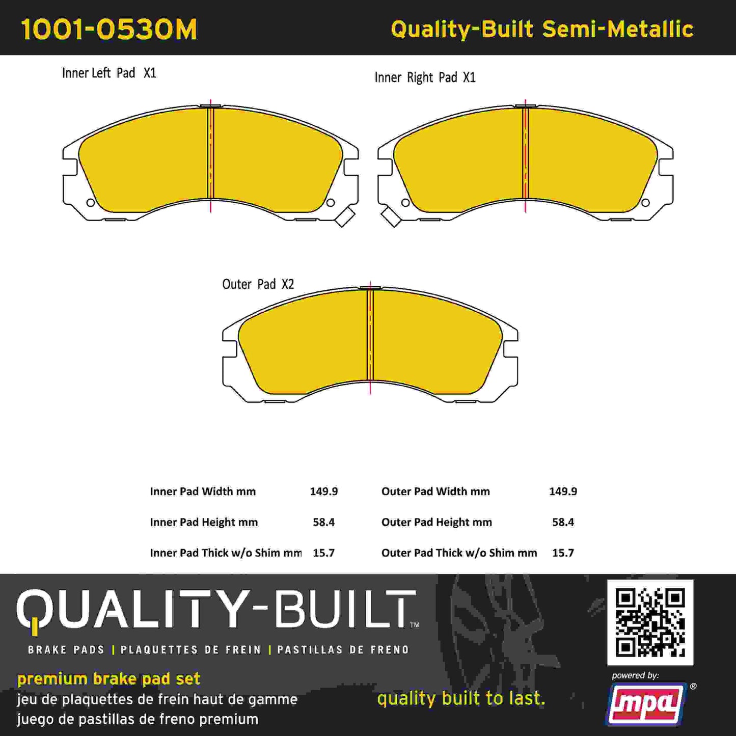 Quality-Built Quality-Built Premium Semi-Metallic Brake Pads w/ Hardware 1001-0530M