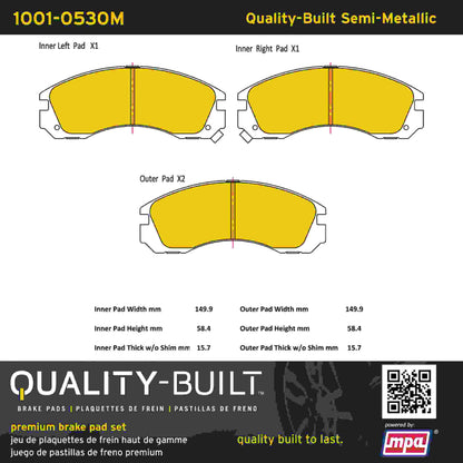 Quality-Built Quality-Built Premium Semi-Metallic Brake Pads w/ Hardware 1001-0530M