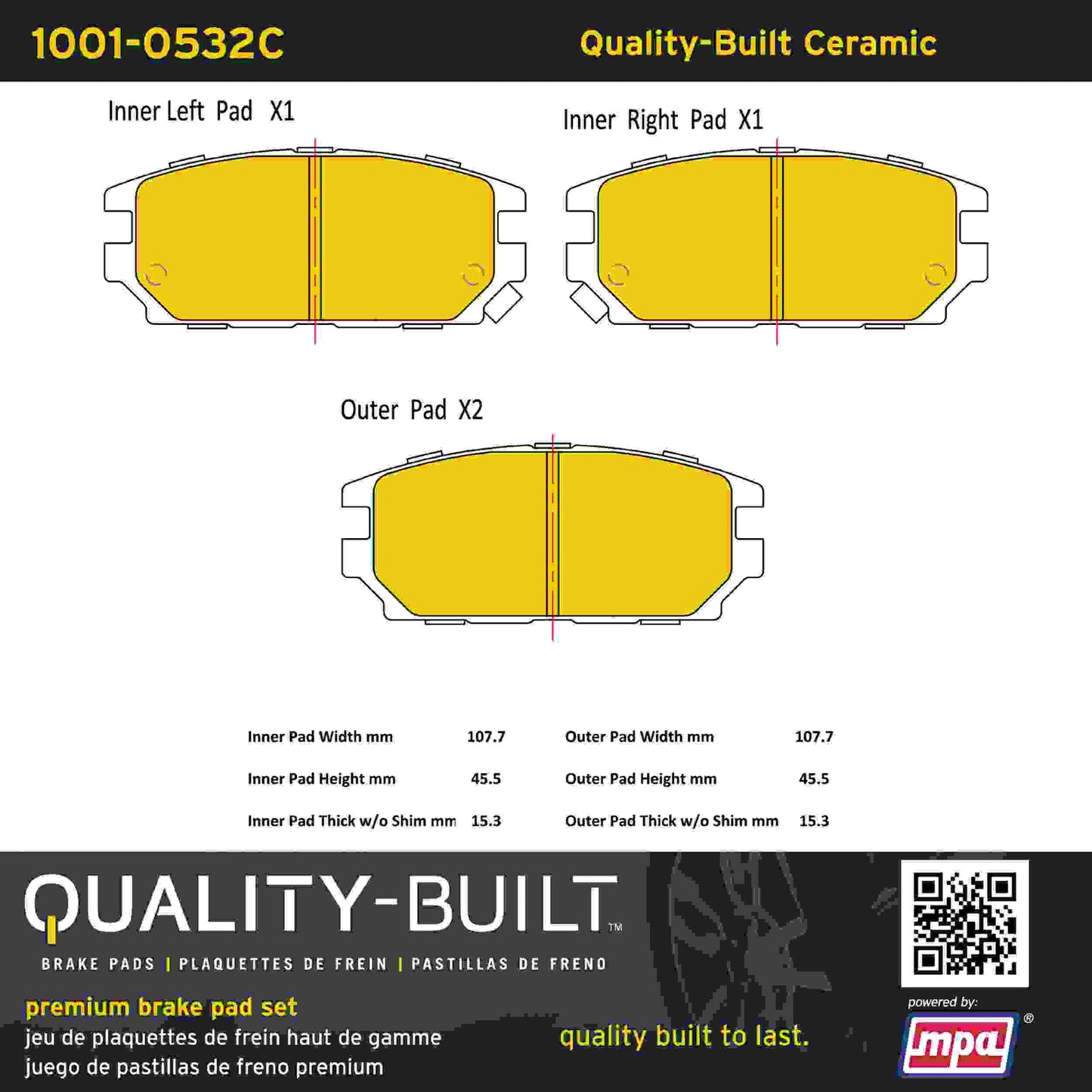 Quality-Built Quality-Built Premium Ceramic Brake Pads w/ Hardware 1001-0532C