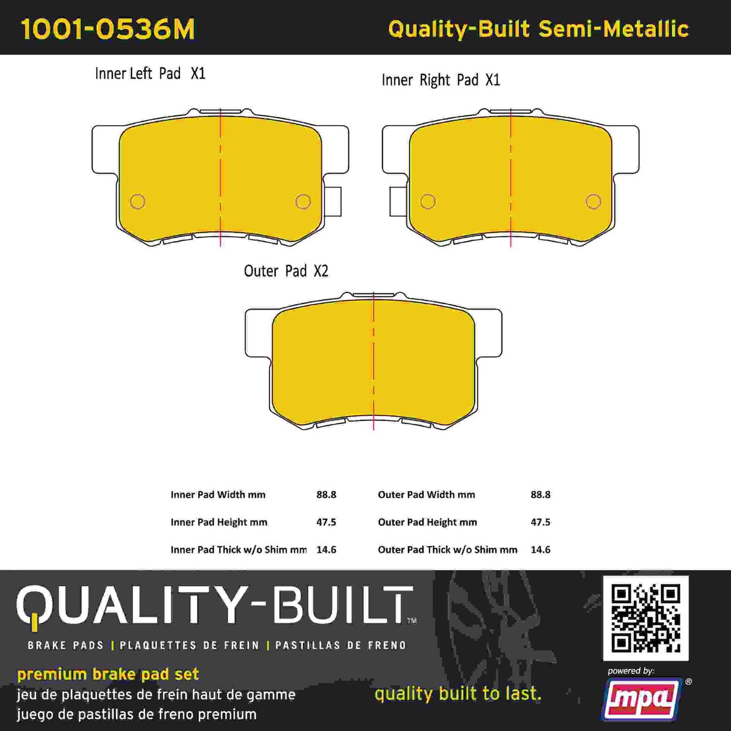 Quality-Built Quality-Built Premium Semi-Metallic Brake Pads w/ Hardware 1001-0536M