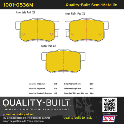 Quality-Built Quality-Built Premium Semi-Metallic Brake Pads w/ Hardware 1001-0536M